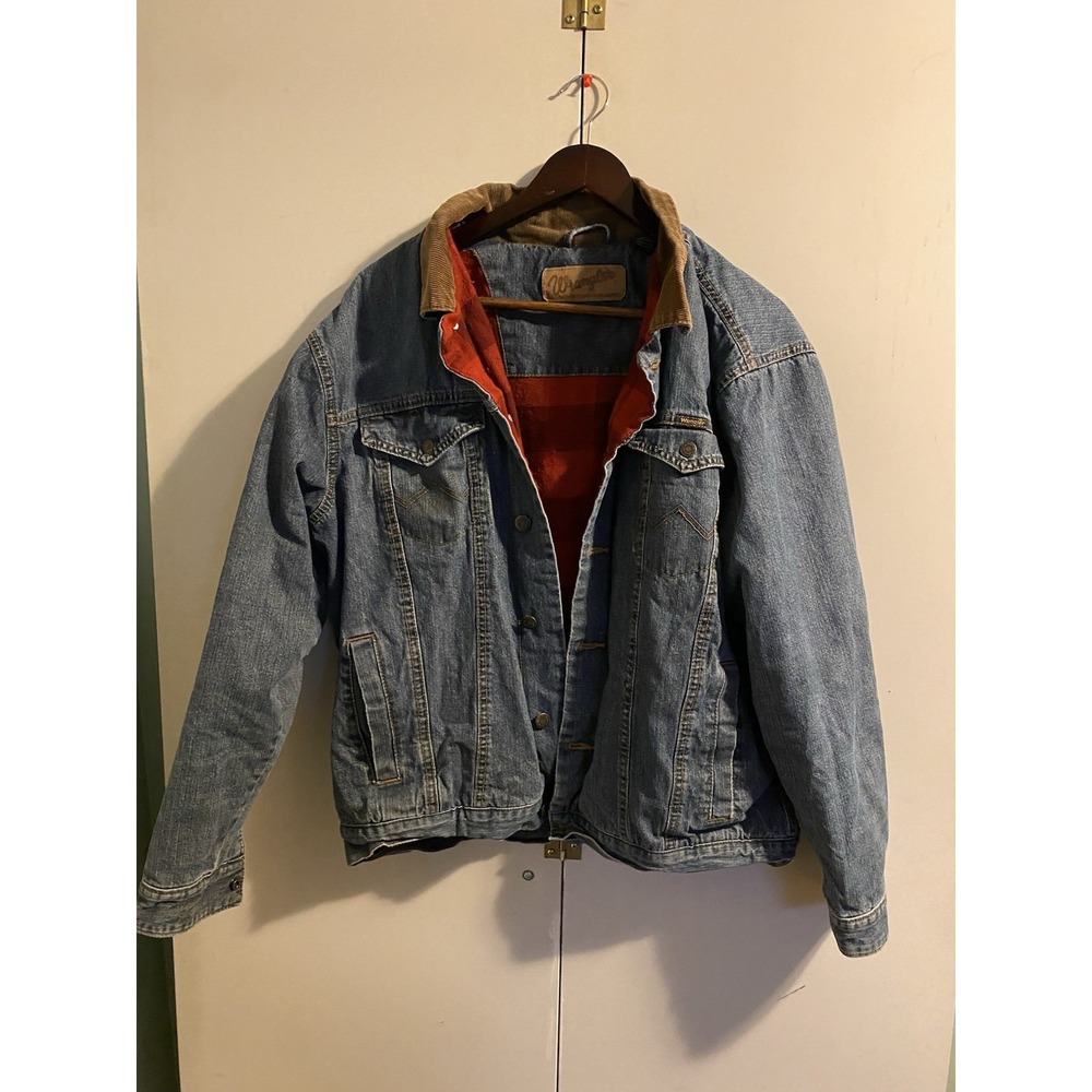 VTG Wrangler Denim Jacket Mens M Blanket Lined Corduroy Collar Trucker Jean Coat